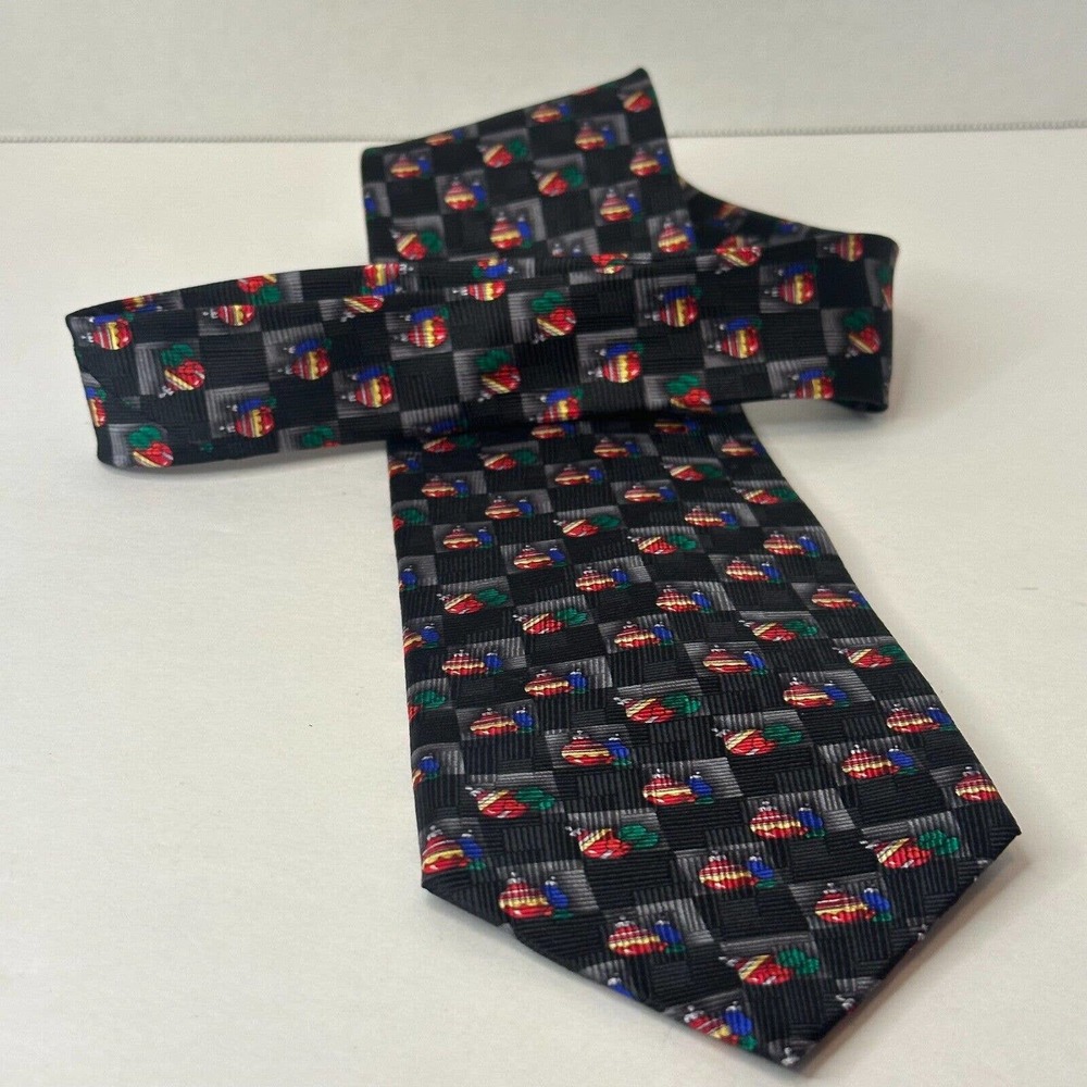 Zianetti Neck Tie, Italian Silk Collection, Black/Grey w/Christmas Ornaments USA